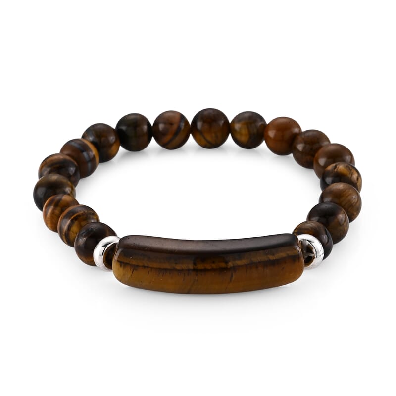 Tiger's Eye 115.00 ctw Beaded Bracelet in Silvertone (6.25-6.75In)