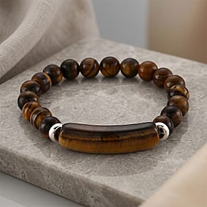 Tiger's Eye 115.00 ctw Beaded Bracelet in Silvertone (6.25-6.75In)