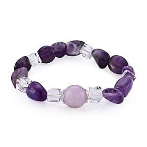 African Amethyst 95.00 ctw Beaded Bracelet in Goldtone (6.25-6.75In)