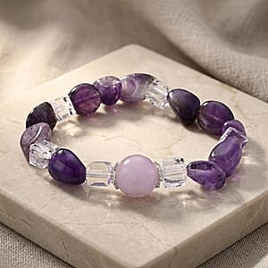 African Amethyst 95.00 ctw Beaded Bracelet in Goldtone (6.25-6.75In)