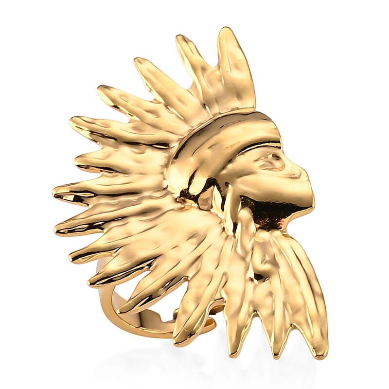 Native American Chief Head Ring in ION Plated YG Stainless Steel (Adjustable)
