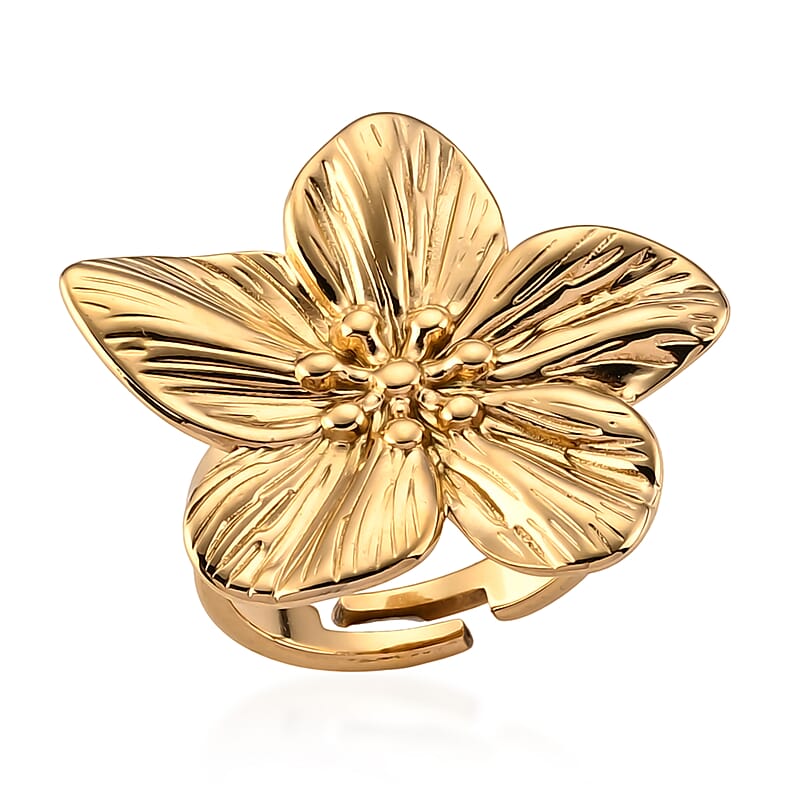Frangipani Flower Ring in ION Plated YG Stainless Steel (Adjustable)