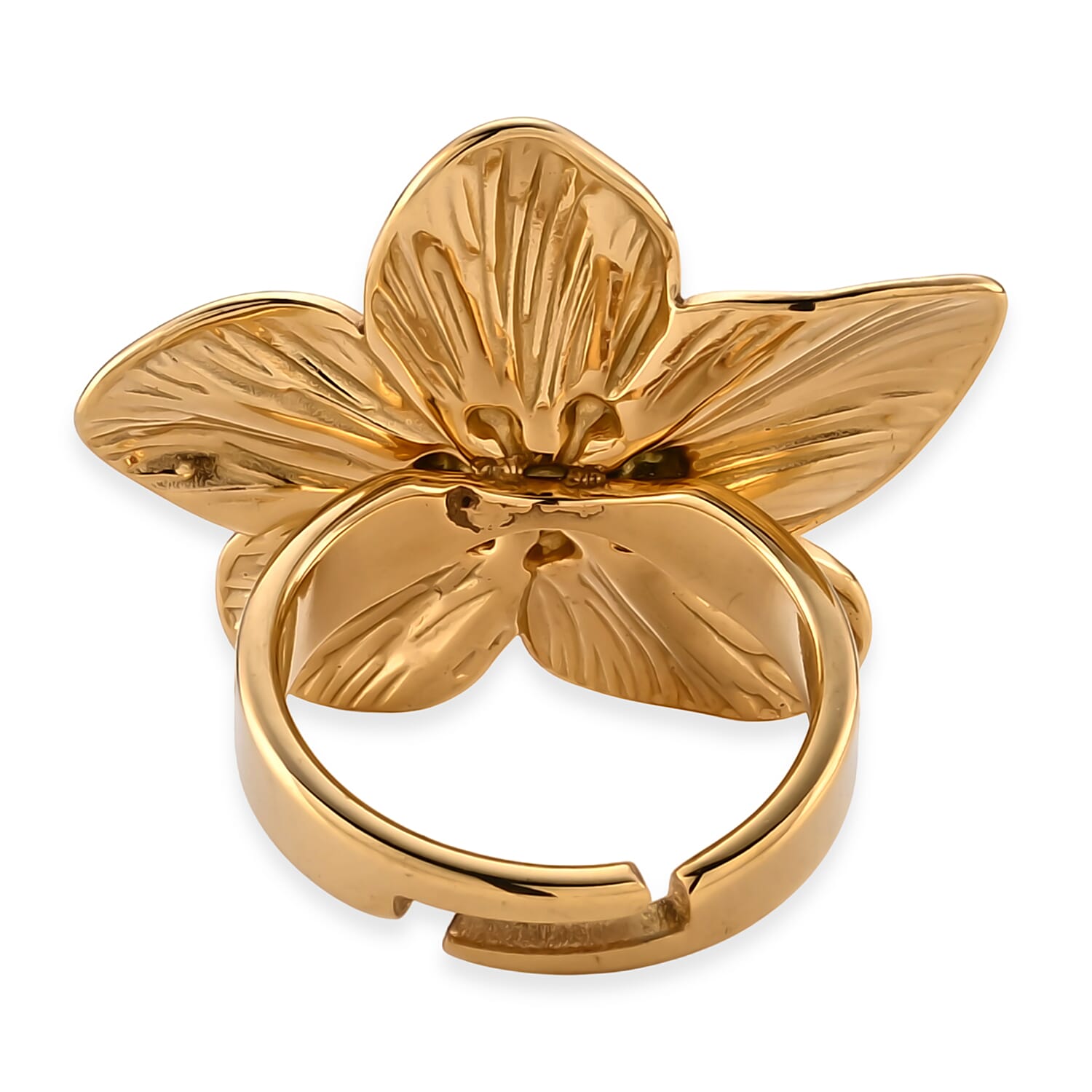 Frangipani Flower Ring in ION Plated YG Stainless Steel (Adjustable)