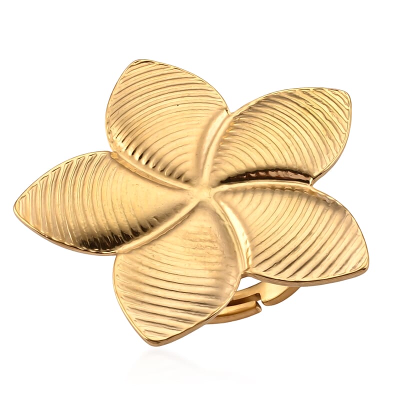Tiare Flower Ring in ION Plated YG Stainless Steel (Adjustable)