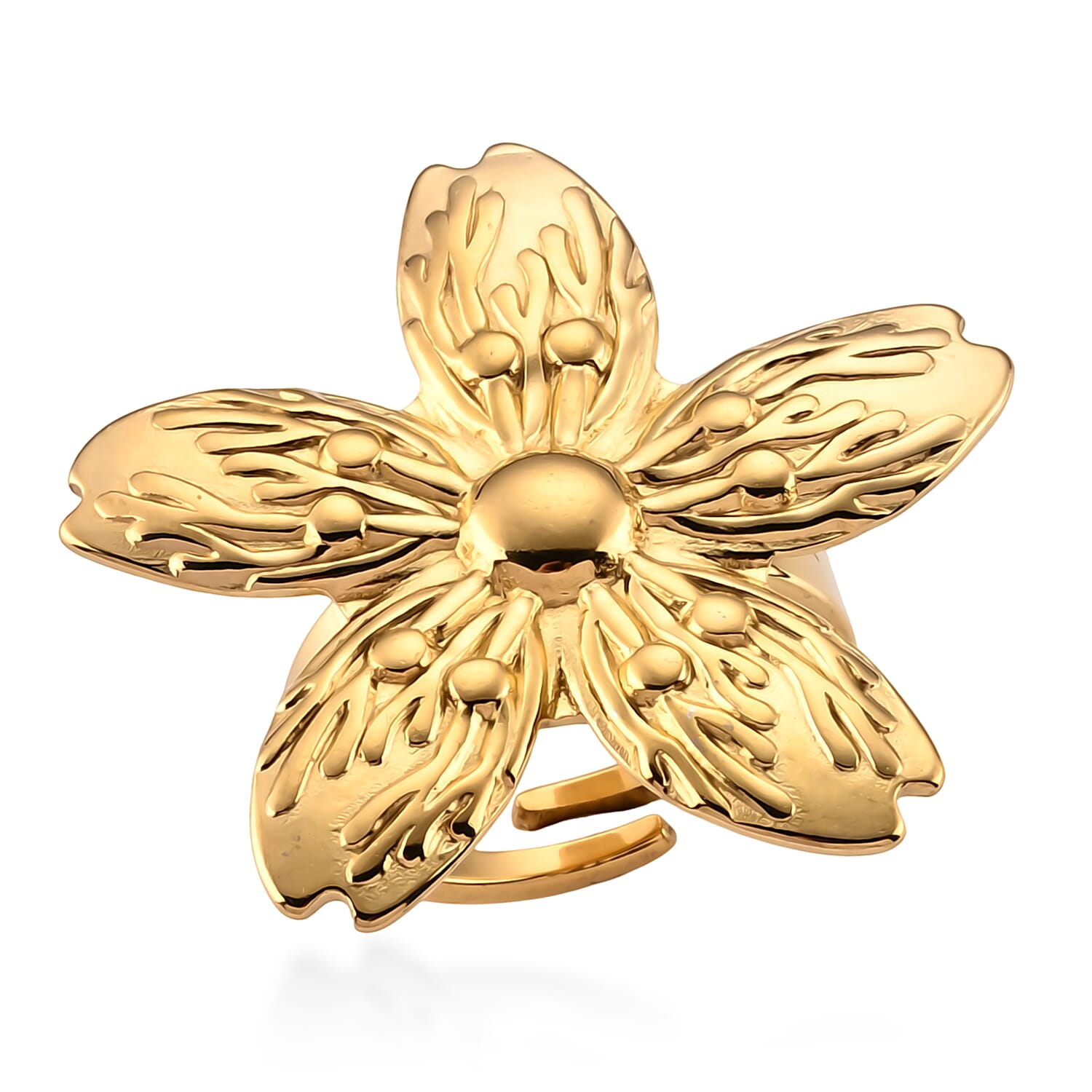Flower Ring in ION Plated YG Stainless Steel (Adjustable)