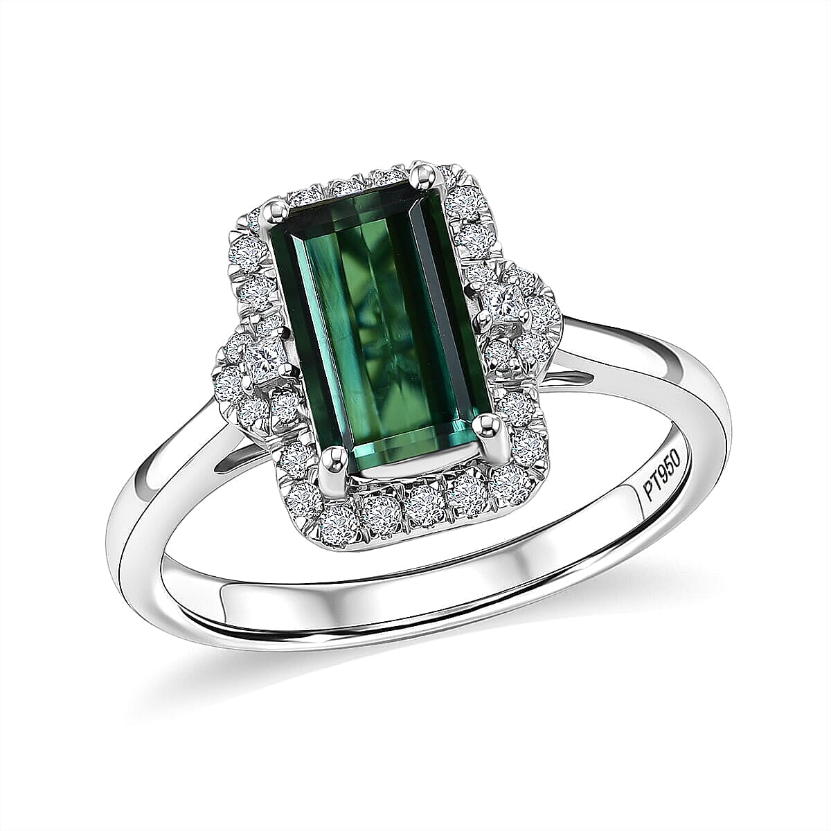 Certified & Appraised Rhapsody AAAA Pirineu Lagoon Tourmaline and Diamond E-F VS 2.60 ctw Ring in 950 Platinum (Size 6.0) 5.50 Grams
