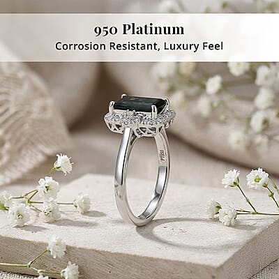Certified & Appraised Rhapsody AAAA Pirineu Lagoon Tourmaline and Diamond E-F VS 2.60 ctw Ring in 950 Platinum (Size 8.0) 5.50 Grams