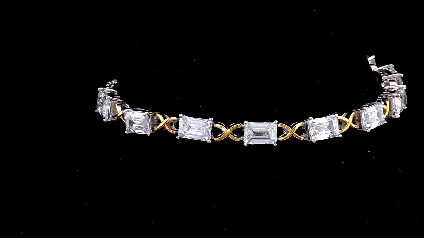 EverTrue Simulated Diamond Line Bracelet in 18K YG Plated and Platinum Bond (6.50-8.5In)