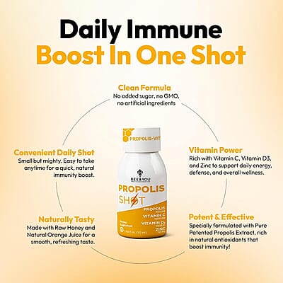 Bee & You Propolis Shots with Vitamin C & D3 (12x 1.69oz)