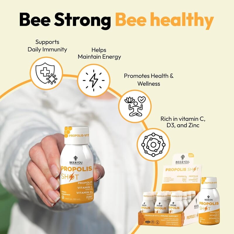 Bee & You Propolis Shots with Vitamin C & D3 (12x 1.69oz)