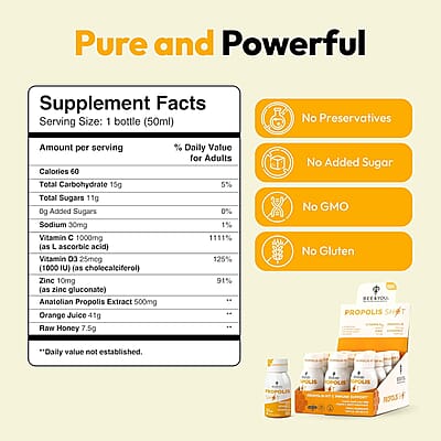 Bee & You Propolis Shots with Vitamin C & D3 (12x 1.69oz)