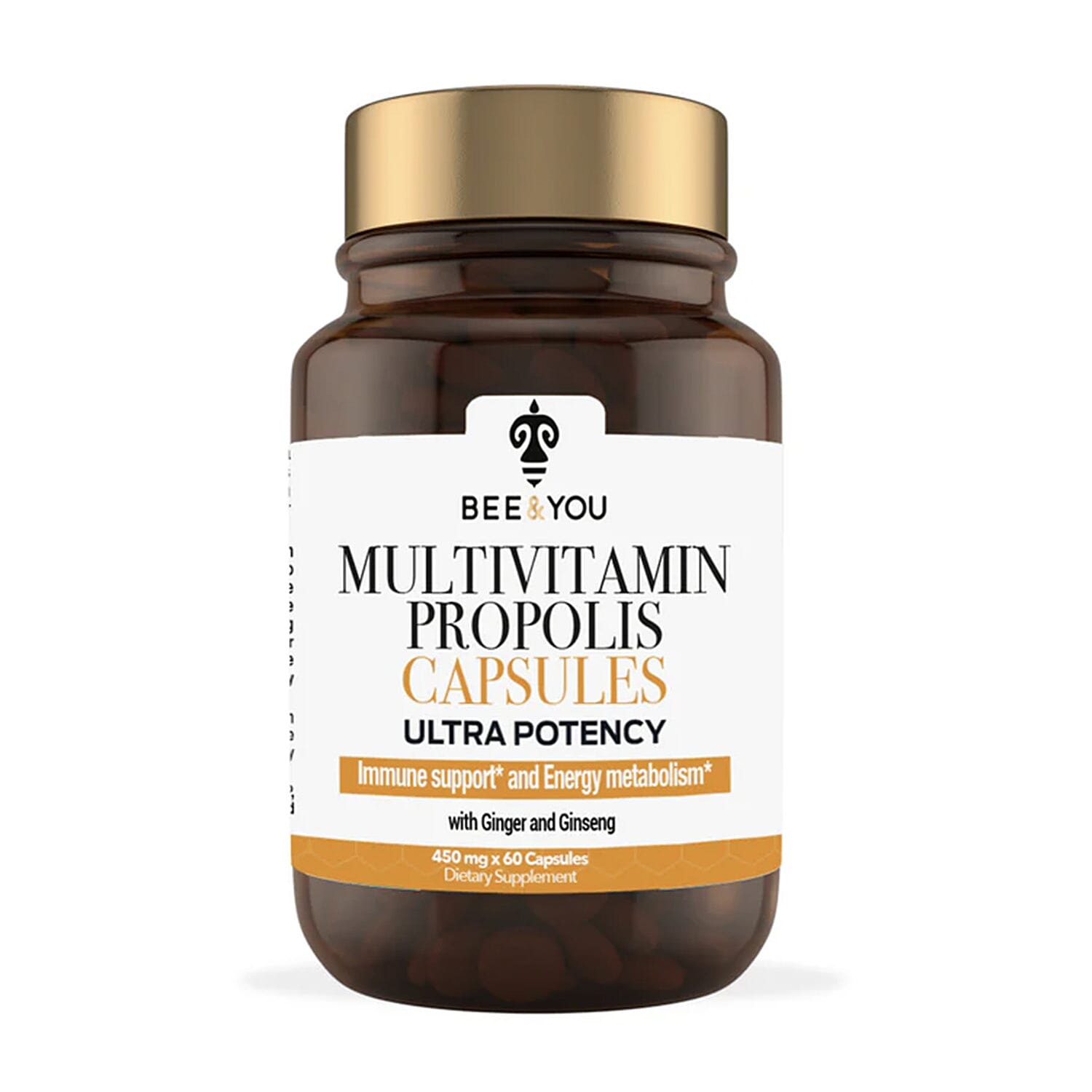 Bee & You Multivitamin Propolis Supplement with Ginger & Ginseng (60 Capsules)