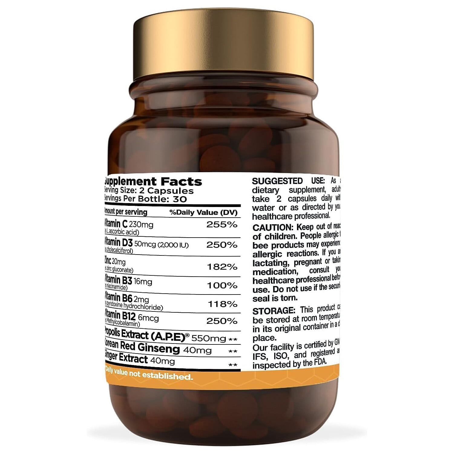 Bee & You Multivitamin Propolis Supplement with Ginger & Ginseng (60 Capsules)