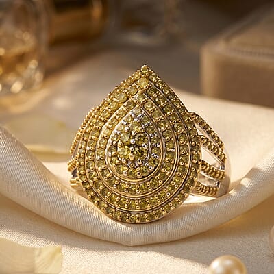 D'Joy Yellow Diamond 1.00 ctw Radiance Ring in Rhodium Over Sterling Silver (Size 6.0)