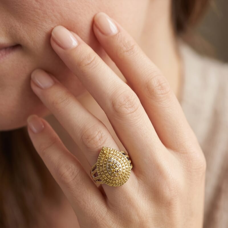 D'Joy Yellow Diamond 1.00 ctw Radiance Ring in Rhodium Over Sterling Silver (Size 6.0)