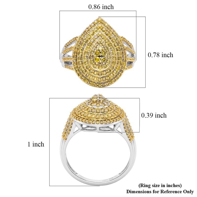 D'Joy Yellow Diamond 1.00 ctw Radiance Ring in Rhodium Over Sterling Silver (Size 6.0)