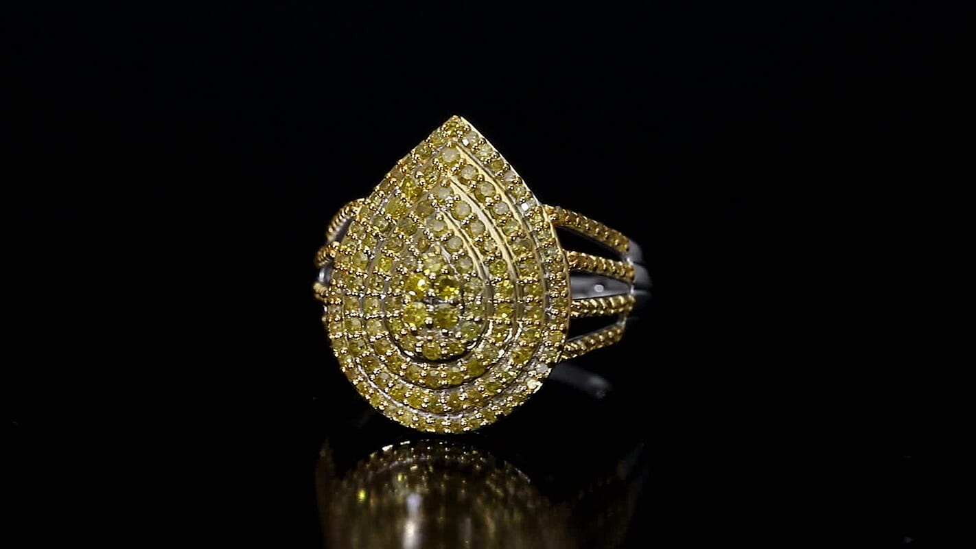 D'Joy Yellow Diamond (IR) Ring in Rhodium Over Sterling Silver (Size 10.0) 1.00 ctw