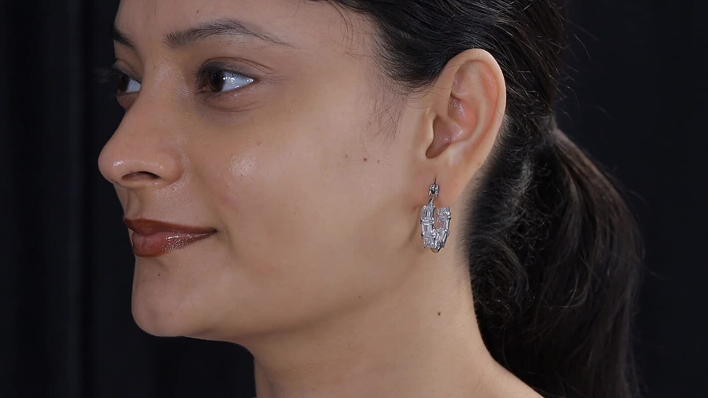EverTrue Simulated Diamond Hoop Earrings in Stainless Steel 14.50 ctw