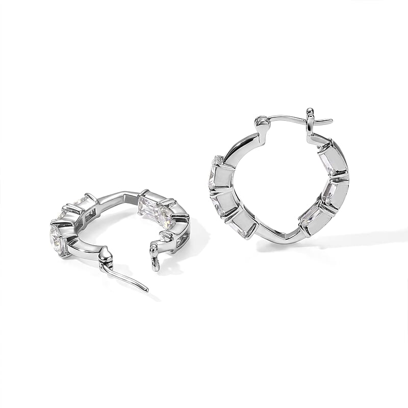 EverTrue Simulated Diamond Hoop Earrings in Stainless Steel