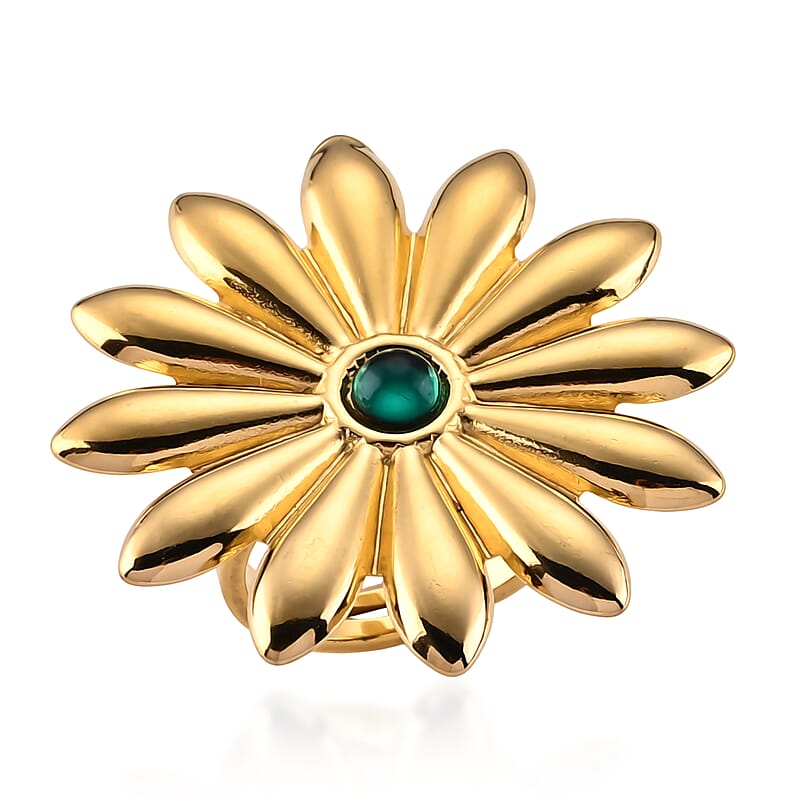 Blue Resin 0.50 ctw Sunflower Ring in ION Plated YG Stainless Steel (Adjustable)