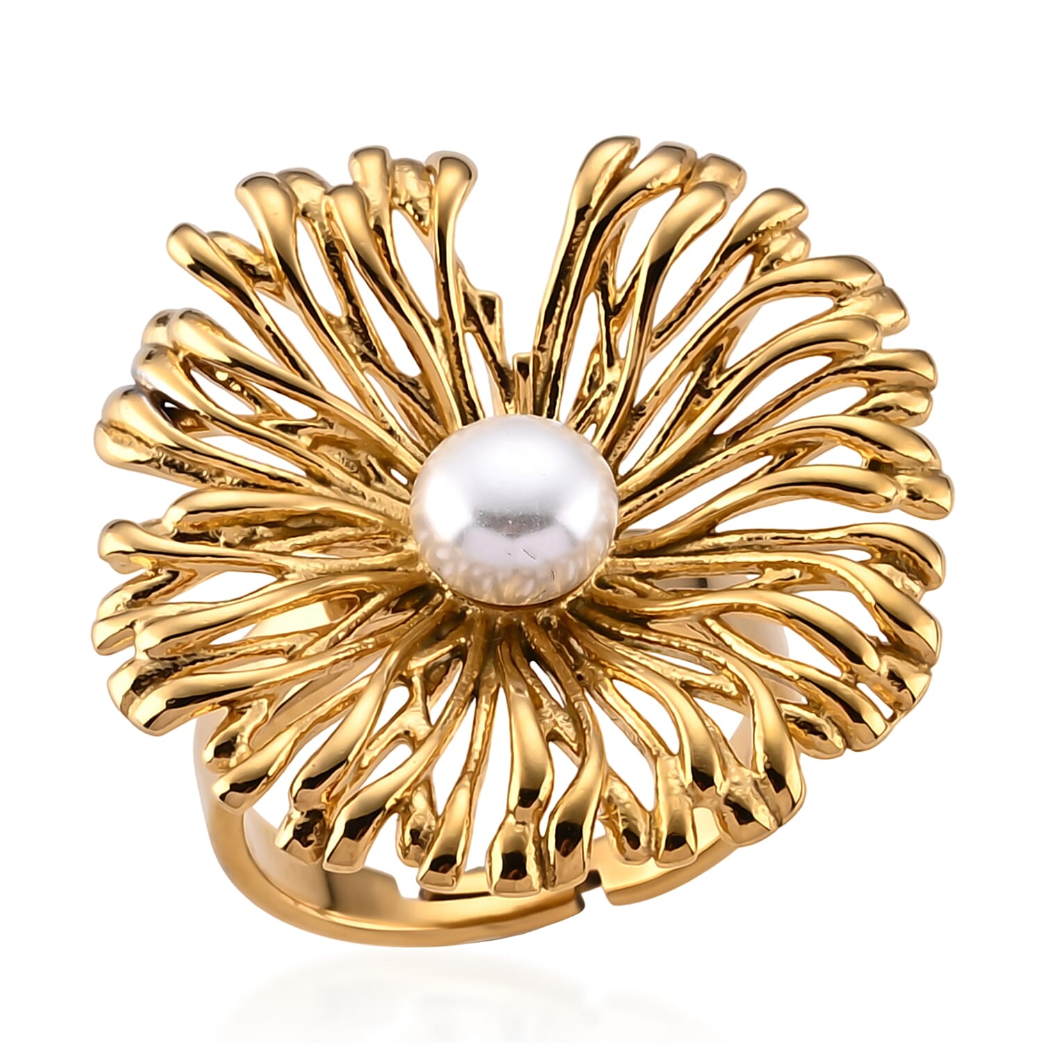 Pearl Flower Ring in ION Plated YG Stainless Steel (Adjustable)