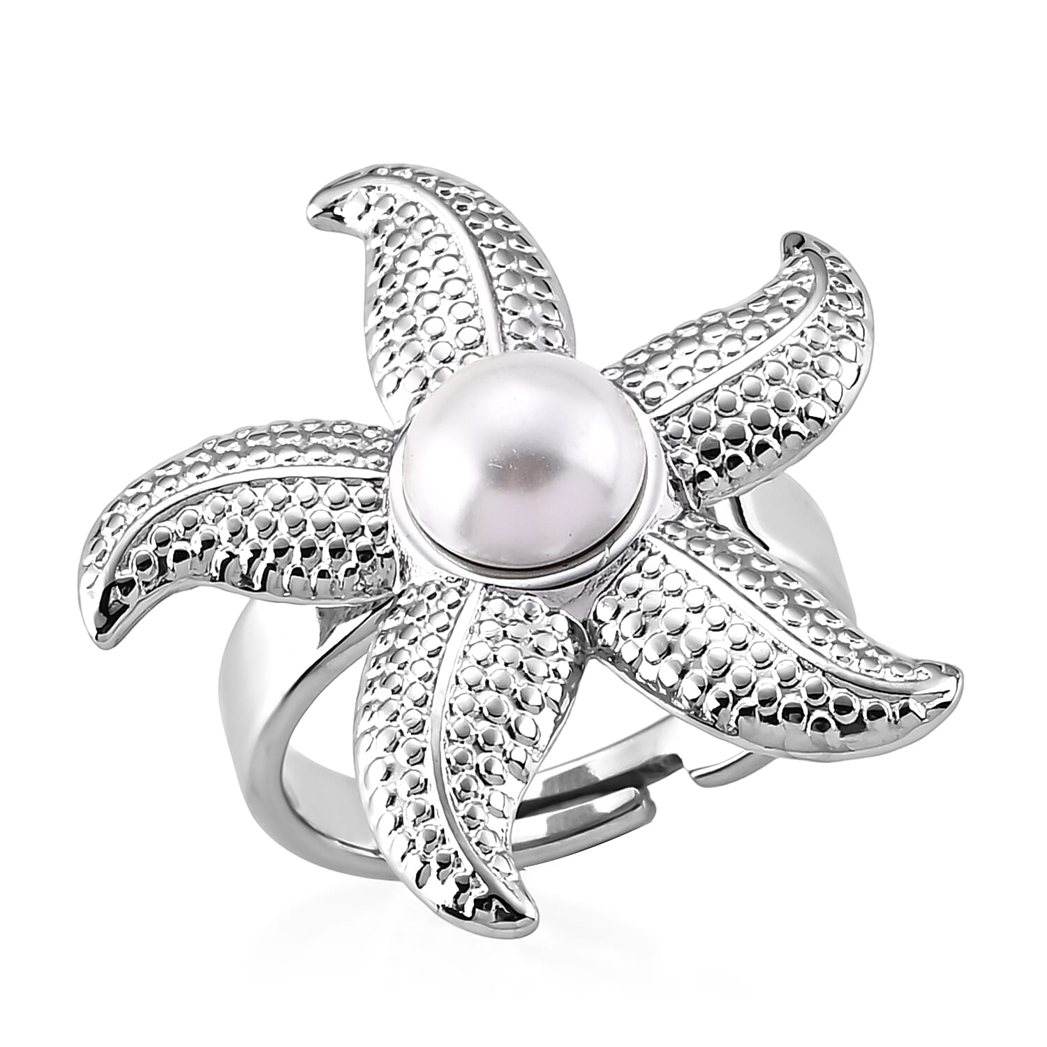 Pearl Starfish Ring in Stainless Steel (Adjustable)