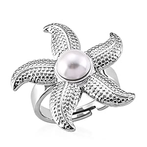 Pearl Starfish Ring in Stainless Steel (Adjustable)