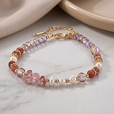 Multi Gemstone Beaded Bracelet in Goldtone (6.5-8.5In)