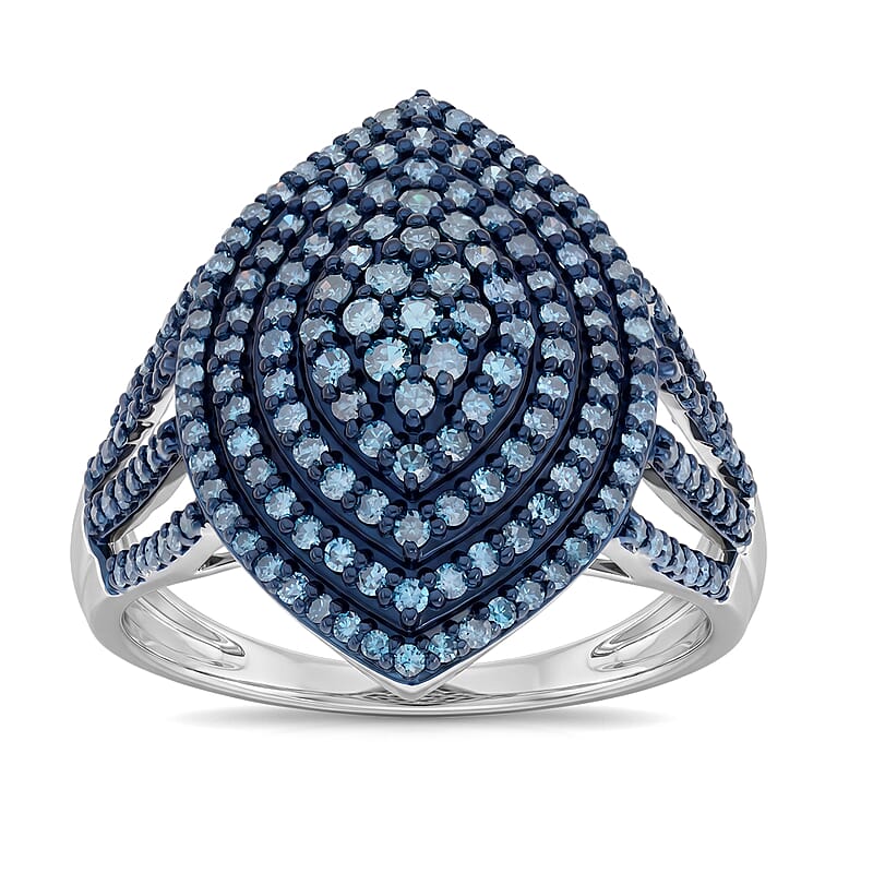 D'Joy Blue Diamond 1.00 ctw Ring in Rhodium Over Sterling Silver (Size 6.0)