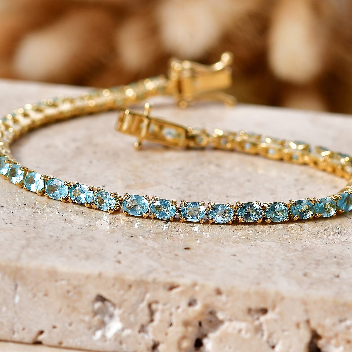 EverTrue Paraiba Apatite 8.50 ctw Timeless Tennis Bracelet in 18K YG Plated (8.00 In) (Ships in 8-10 Days) image number 1
