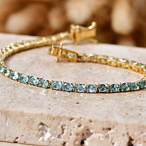 EverTrue Paraiba Apatite 8.50 ctw Timeless Tennis Bracelet in 18K YG Plated (8.00 In) (Ships in 8-10 Days)