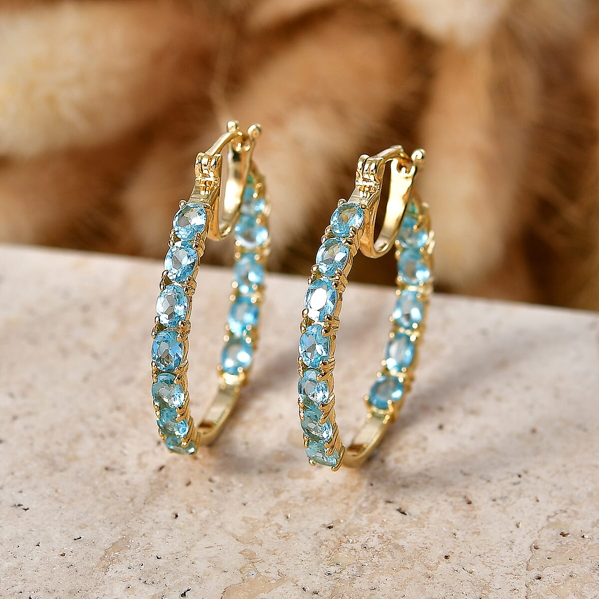 EverTrue Betroka Blue Apatite 4.40 ctw Timeless Hoop Earrings in 18K YG Plated image number 1