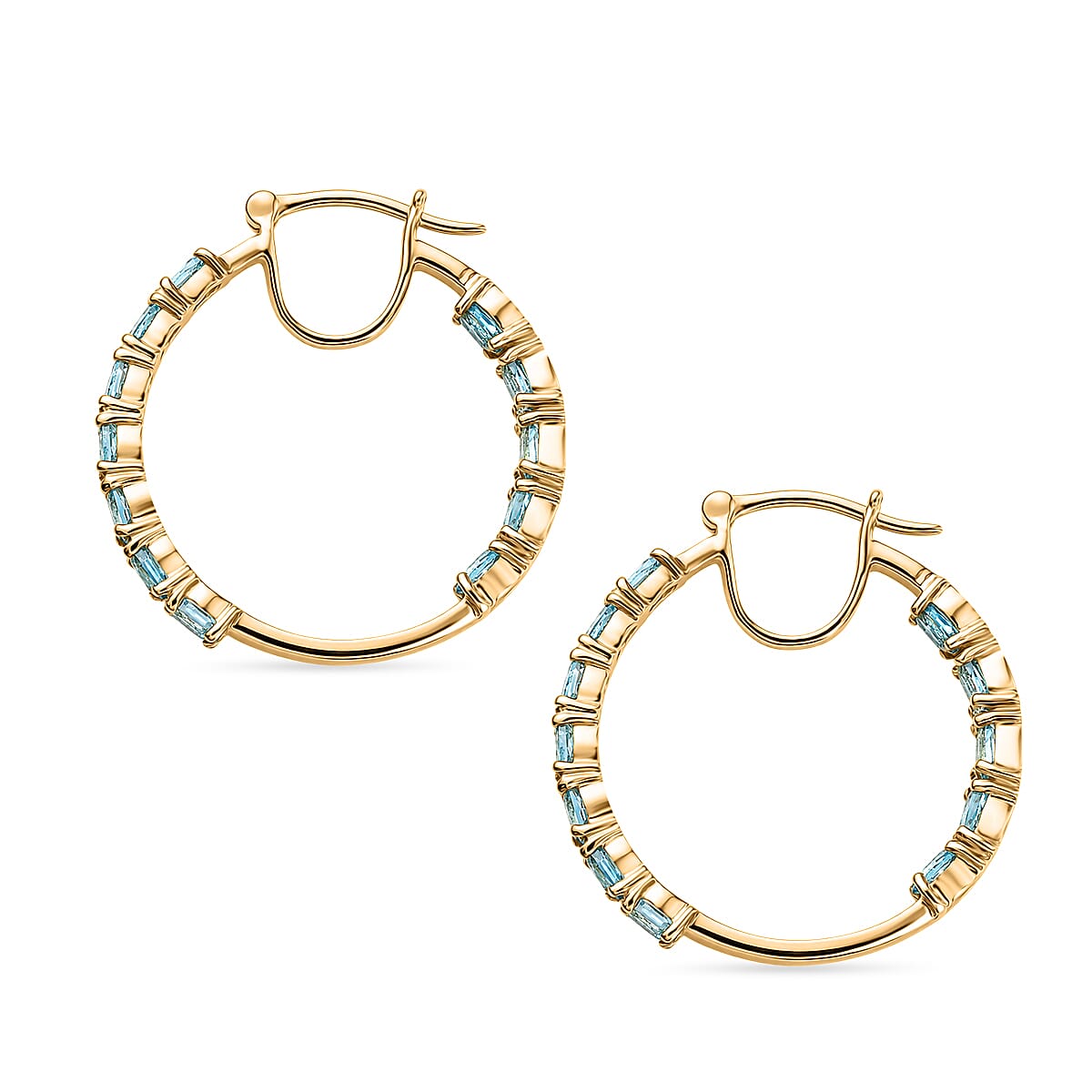 EverTrue Betroka Blue Apatite 4.40 ctw Timeless Hoop Earrings in 18K YG Plated image number 3