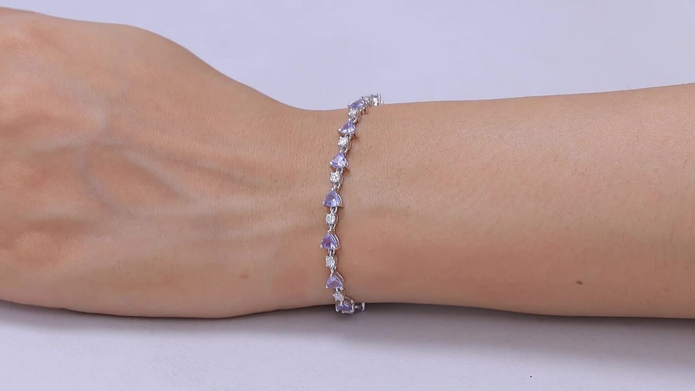 D'Joy Tanzanite, Moissanite Bracelet in Rhodium Over Sterling Silver (6.50 In) 4.50 ctw