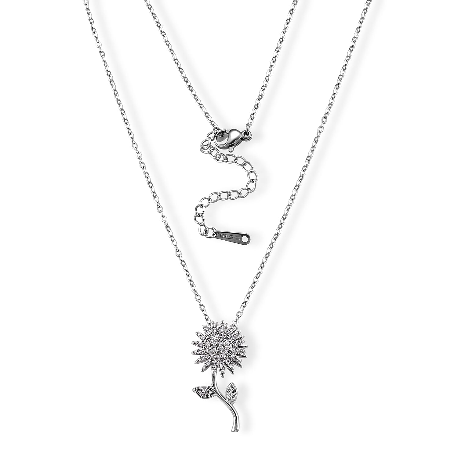 Simulated Diamond Necklace in Silvertone Stainless Steel 18 Inches