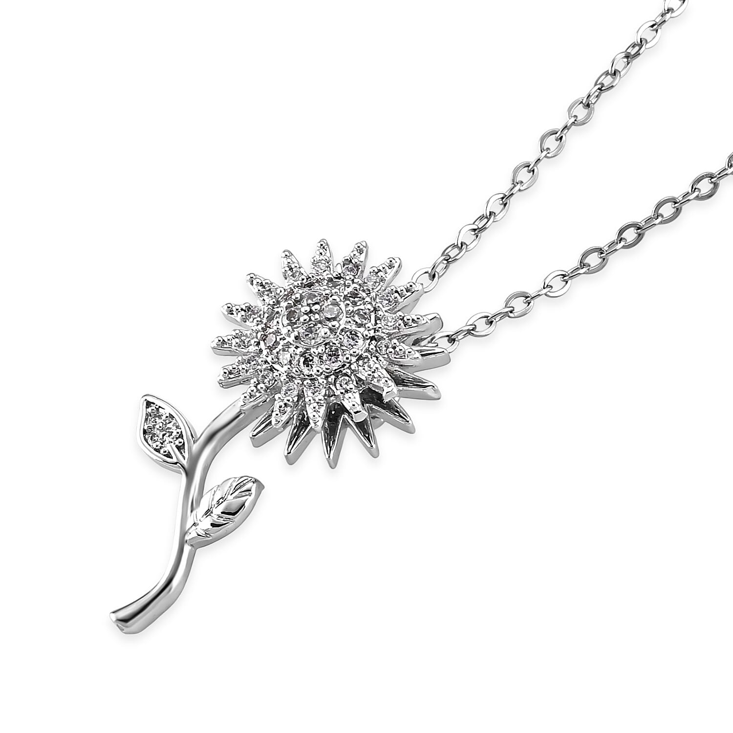 Simulated Diamond Necklace in Silvertone Stainless Steel 18 Inches
