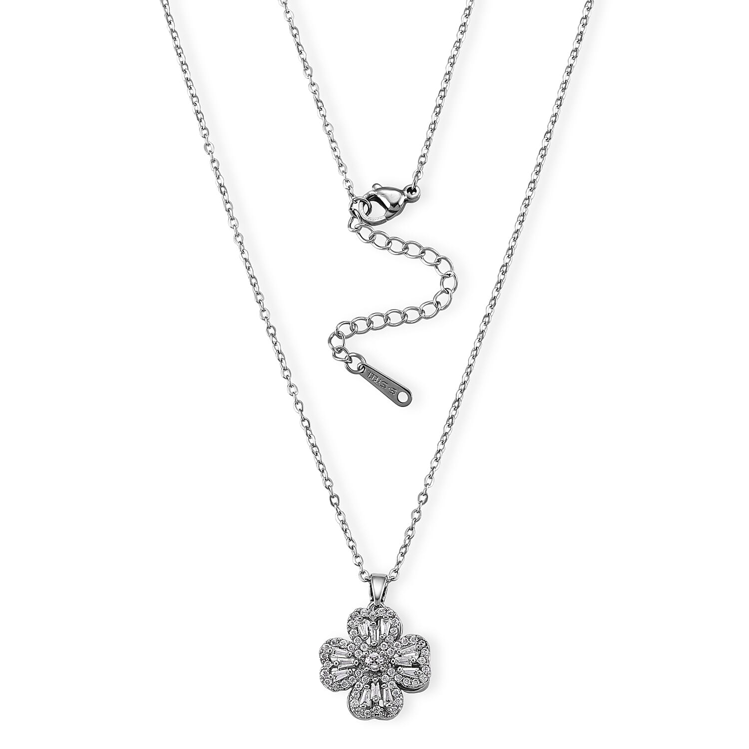 Simulated Diamond Necklace in Silvertone Stainless Steel 18 Inches