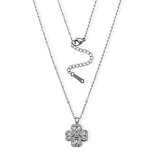 Simulated Diamond Necklace in Silvertone Stainless Steel 18 Inches