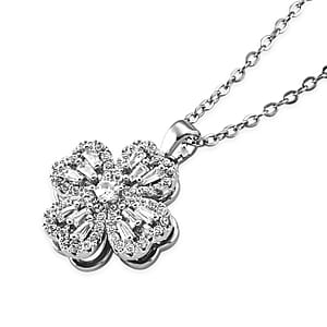 Simulated Diamond Necklace in Silvertone Stainless Steel 18 Inches