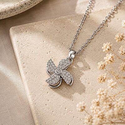 Simulated Diamond Necklace in Silvertone Stainless Steel 18 Inches