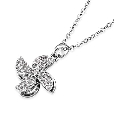 Simulated Diamond Necklace in Silvertone Stainless Steel 18 Inches