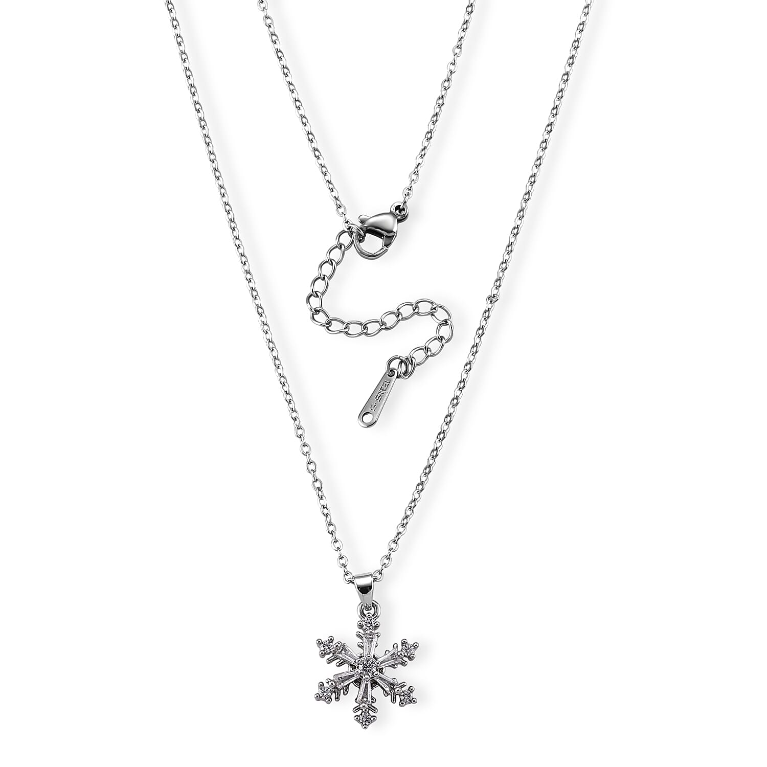 Simulated Diamond Necklace in Silvertone Stainless Steel 18 Inches