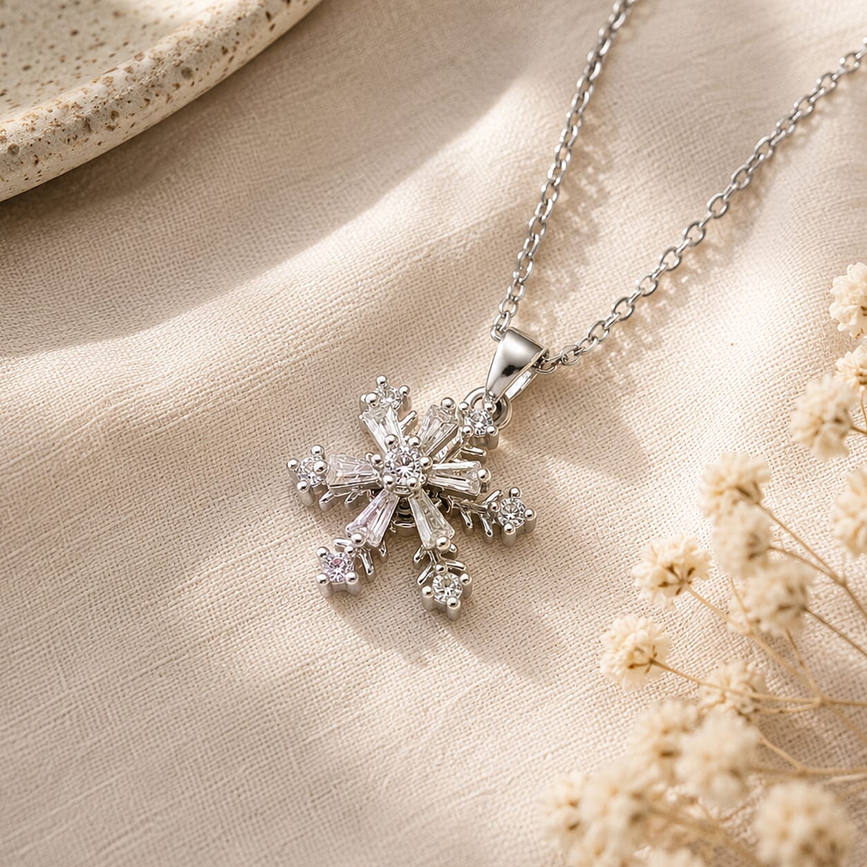 Simulated Diamond Necklace in Silvertone Stainless Steel 18 Inches