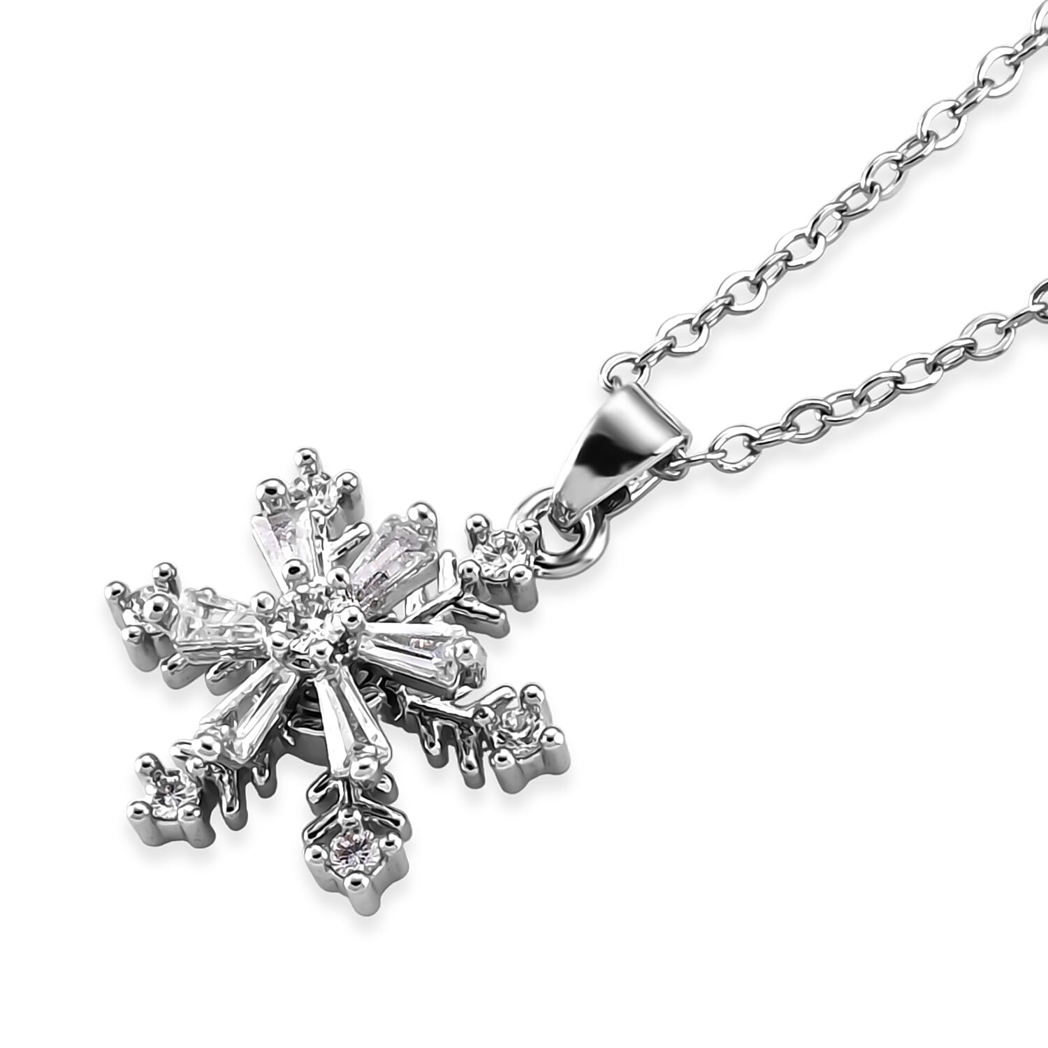 Simulated Diamond Necklace in Silvertone Stainless Steel 18 Inches