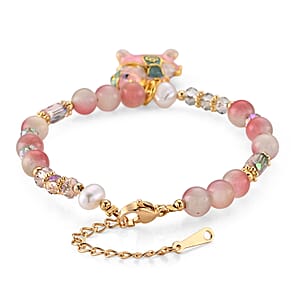 Multi Gemstone 35.00 ctw Beaded Bracelet in Goldtone (6.5-8.5In)