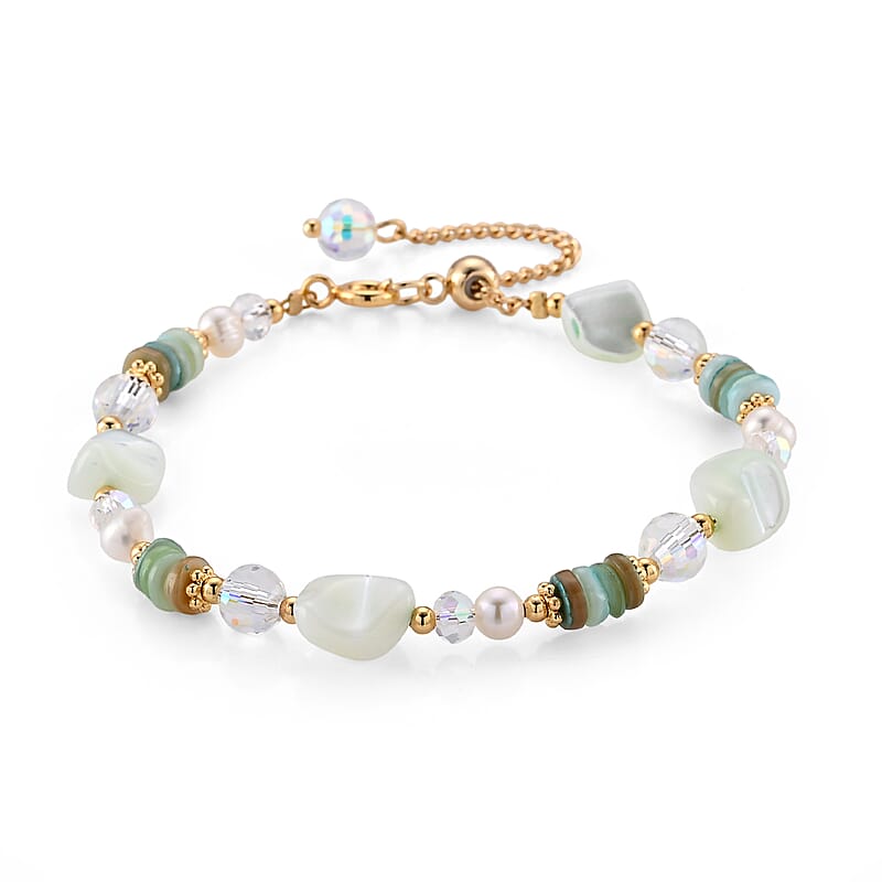 Multi Gemstone 35.00 ctw Beaded Bracelet in Goldtone (6.5-8.5In)
