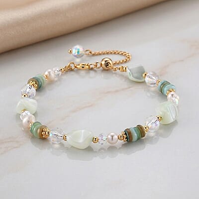 Multi Gemstone 35.00 ctw Beaded Bracelet in Goldtone (6.5-8.5In)