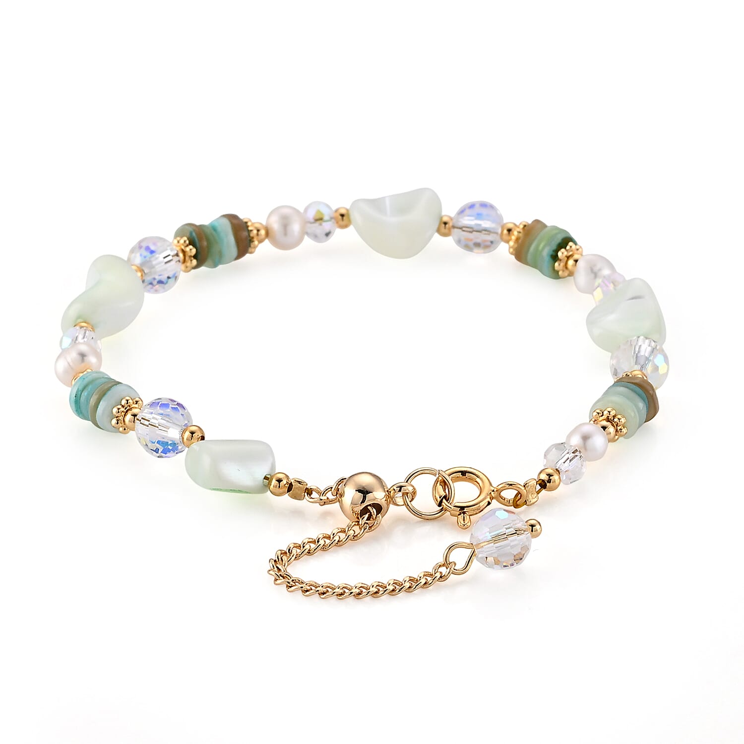 Multi Gemstone 35.00 ctw Beaded Bracelet in Goldtone (6.5-8.5In)