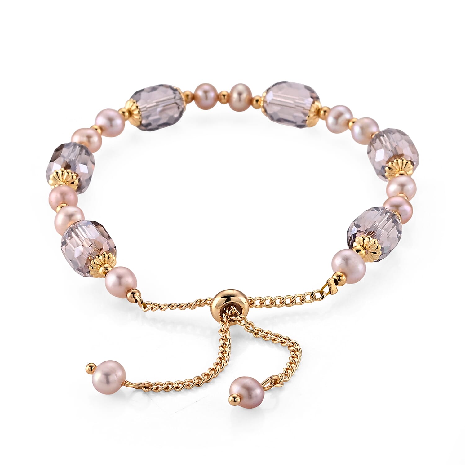Austrian Crystal and Freshwater Pearl Bracelet in Goldtone (6.5-8.5In)
