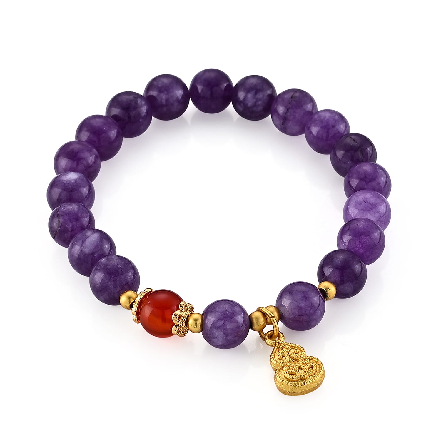 African Amethyst and Red Agate 95.00 ctw Beaded Bracelet in Goldtone (6.25-6.75In)